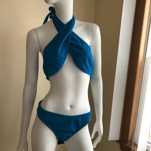 NWT PrettyLittleThing Blue Glitter Cross Front Bikini US Size 10